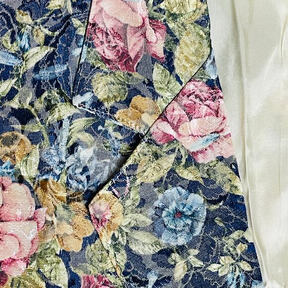 Vintage Michael Taylor Blazer Jacquard Floral Shoulder Pads Long, Lined Large - Picture 5 of 8